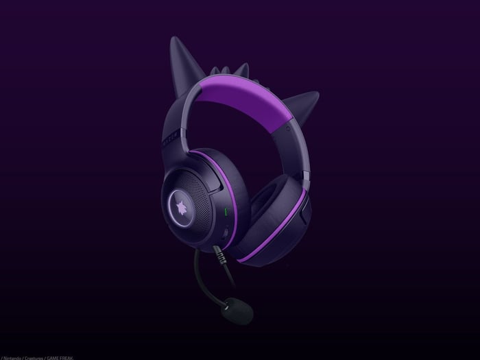 Detailed view of Gengar-themed design elements on the earcups