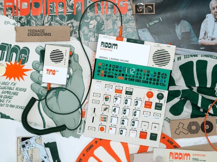 Bundled setup of Teenage Engineering’s Riddim and Ting ready for a jam session