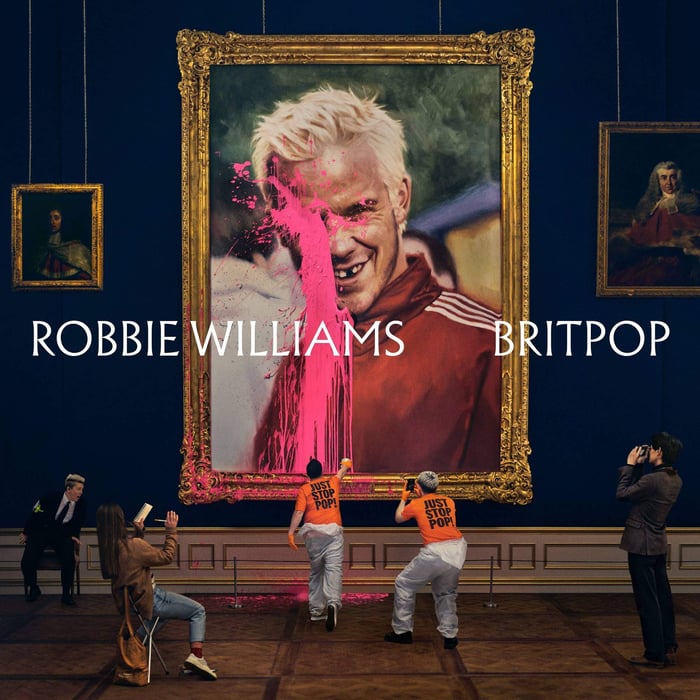 Album artwork for Robbie Williams’ ‘BRITPOP’ featuring his iconic 1995 Glastonbury look