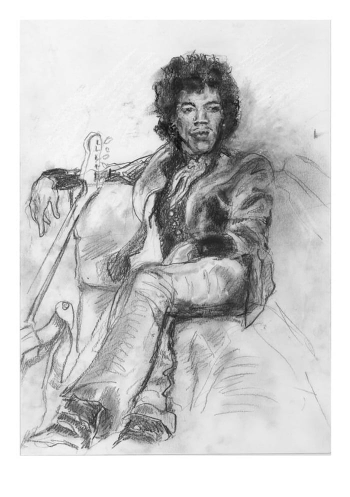 Ronnie Wood sketch of Jimi Hendrix for the exhibition. CREDIT: Press