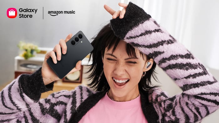 Promotional artwork highlighting Samsung and Amazon Music collaboration