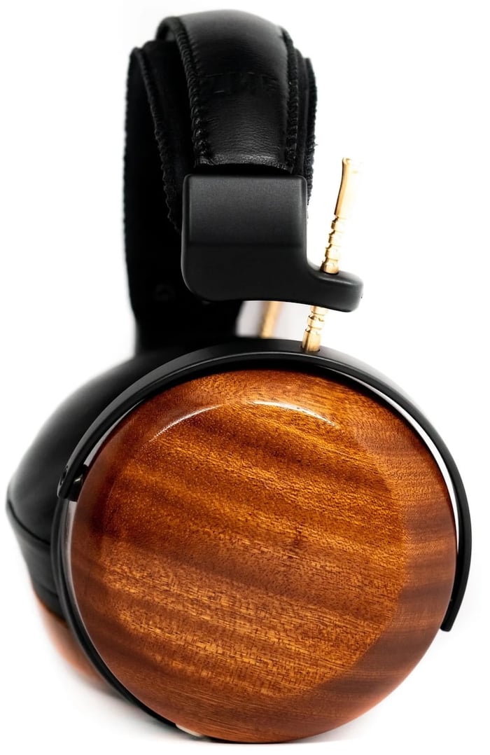 Handcrafted wooden ear cups with plush leather on ZMF Vérité Closed.