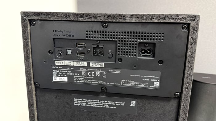 Rear panel features limited ports – HDMI eARC, optical, 3.5mm