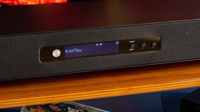 Close-up of Yamaha True X Surround 90A Soundbar