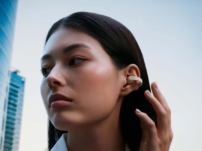 Close-up of the earbuds highlighting their compact design