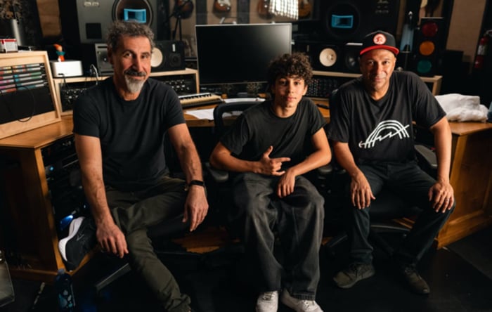 Serj Tankian, Roman Morello and Tom Morello, photo by Isabella Margolis
