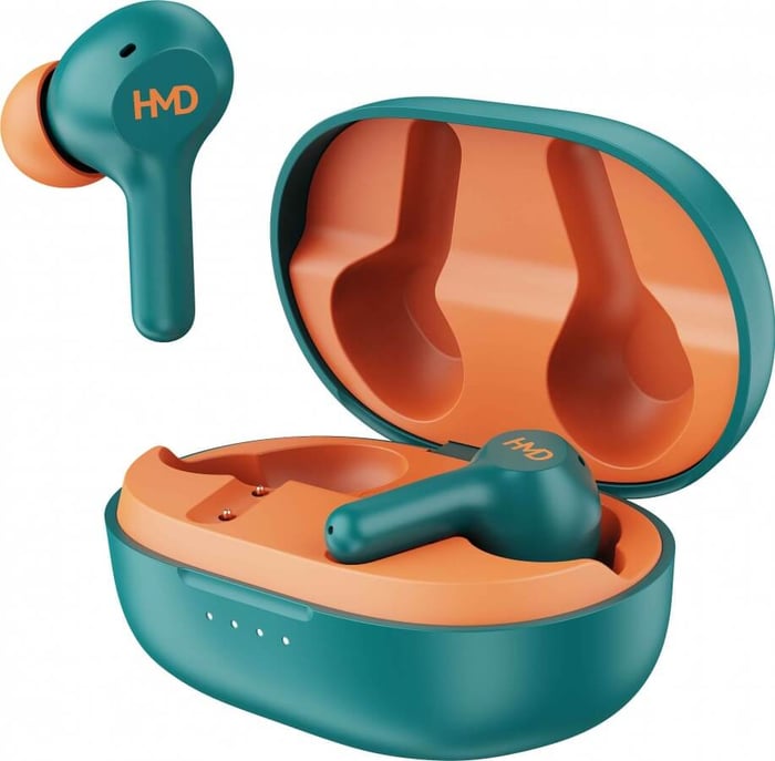 HMD Dub earbuds with case close-up