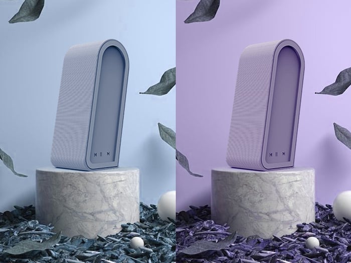 Close-up of Sonique’s recessed fabric front and minimalistic control strip