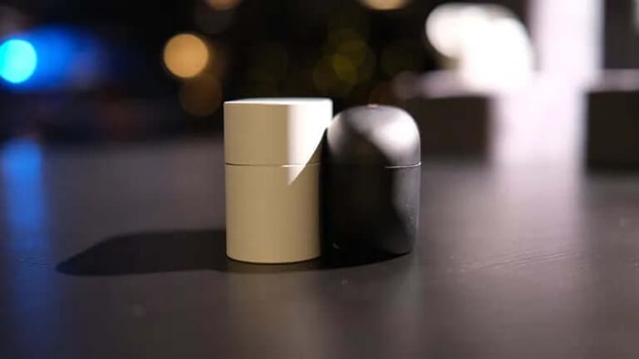 Sony WF-1000XM6 with bold pill-shaped form.