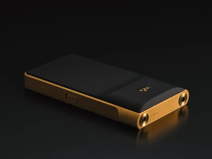 Gold Sony Walkman positioned for dedicated music playback