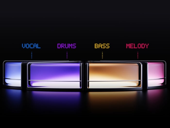 LED colors signify different musical parts