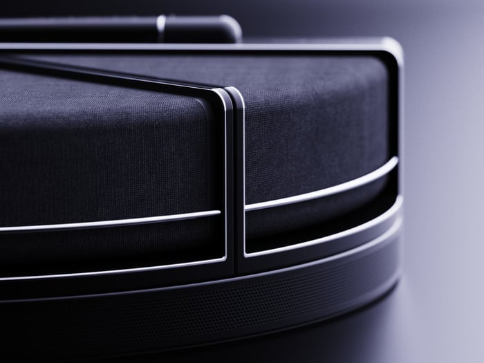 Close-up of the modular speakers with glowing LED colors