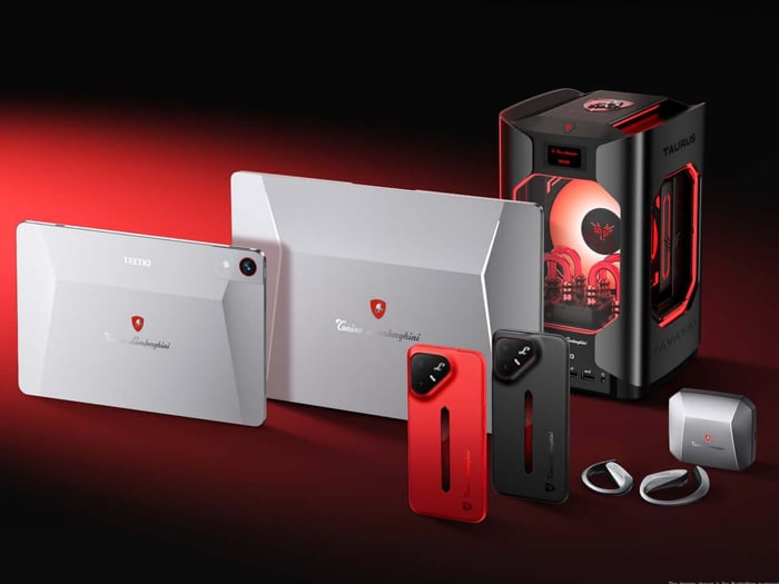 TECNO and Tonino Lamborghini collaboration lineup showcasing sleek modern tech