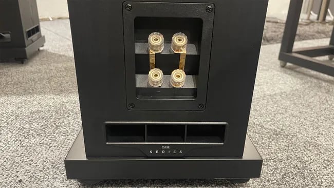 Fyne Audio F501E side view showing sleek cabinet