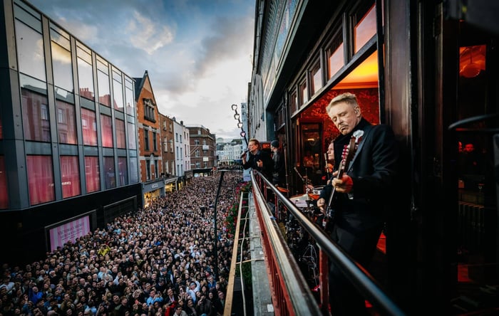 U2 performing at Grafton Street in Dublin