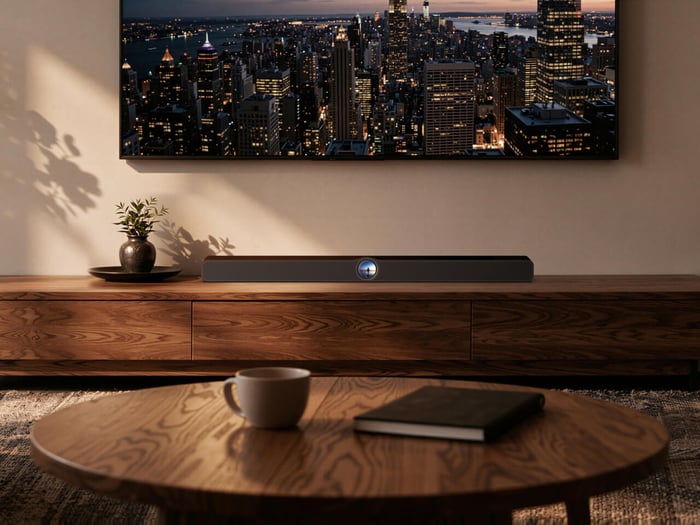 Touch interface invites users to interact directly with the soundbar.