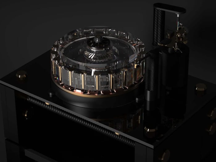 The Greenwich turntable showcasing carbon fiber and glass craftsmanship