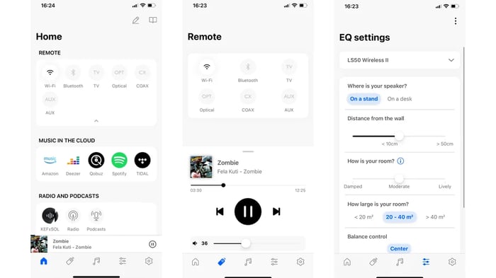 KEF LS50 Wireless II app interface