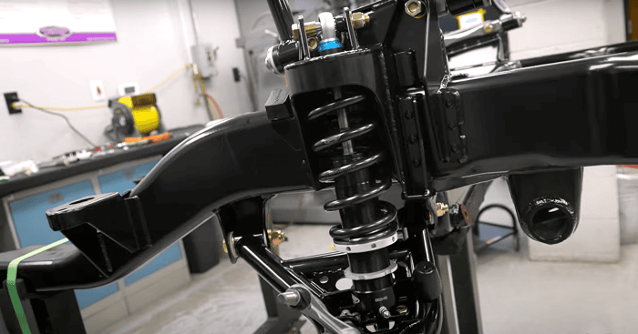 Classic Chevelle fitted with Detroit Speed coilover shocks for adjustable ride height.