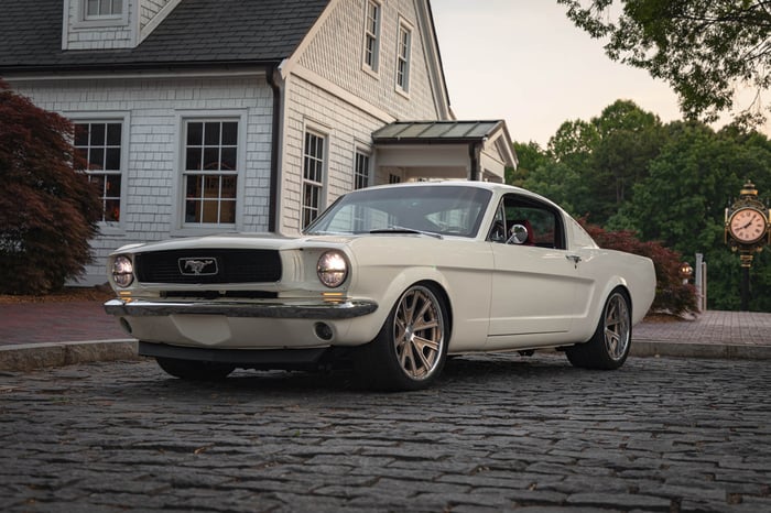Chris Tawil’s 1966 Mustang sits low and aggressive, thanks to its Detroit Speed AlumaFrame and QuadraLink suspension.