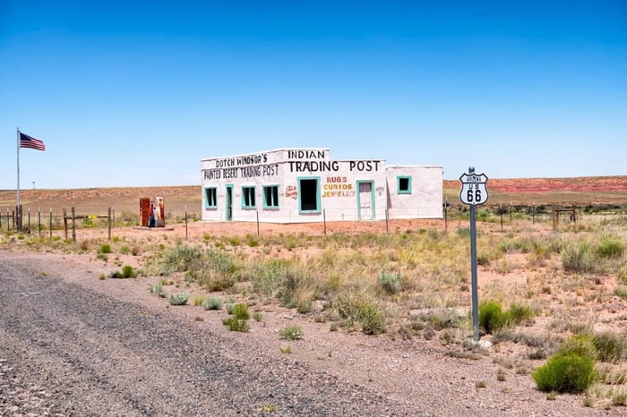 Standing in front of the trading post