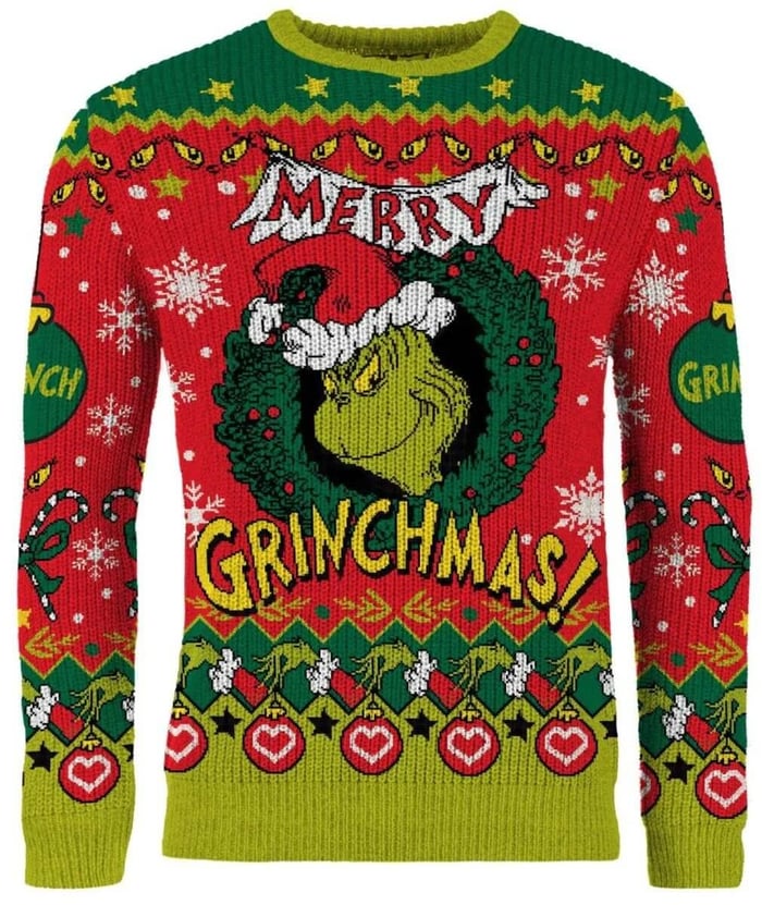 The Grinch christmas jumper available from Just Geek