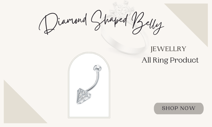 14G Gold Navel Piercing Ring Hollow Diamond Shaped Belly