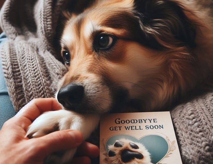 dying dog saying goodbye holding paw of owner