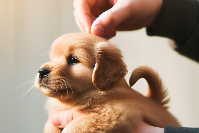 hand on back of puppy's neck
