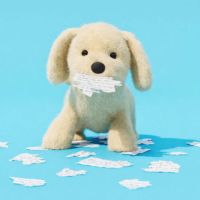 Golden Puppy with torn paper