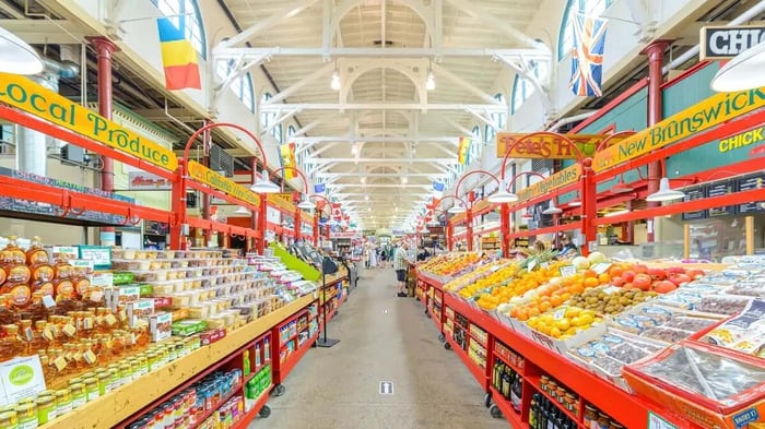 An aisle of food in the Saint John City Market