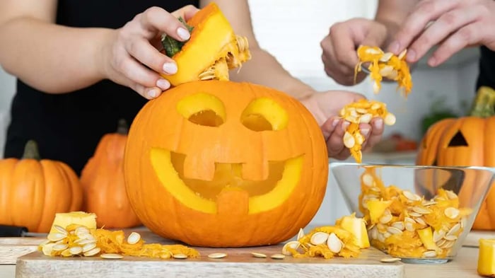 jack-o-lantern carving in progress