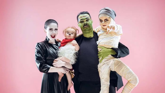 a family dressed in homemade halloween costumes