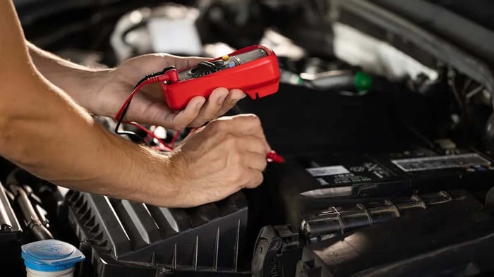 an RV battery being tested