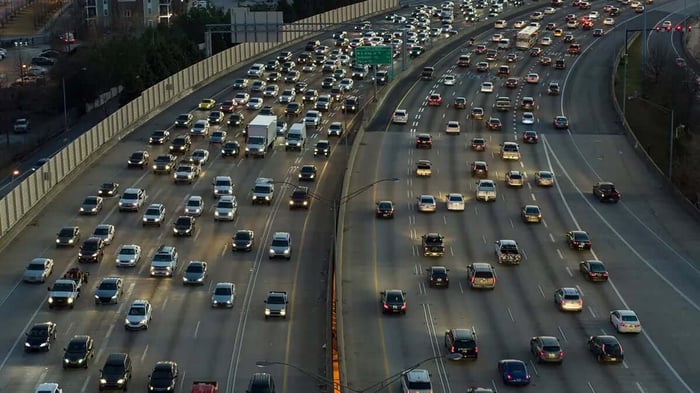 aerial view of an interstate in Atlanta, GA near Mini Mall Storage