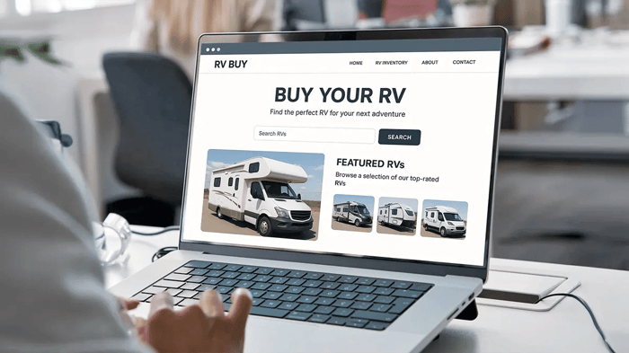 a person looking at RVs on their laptop
