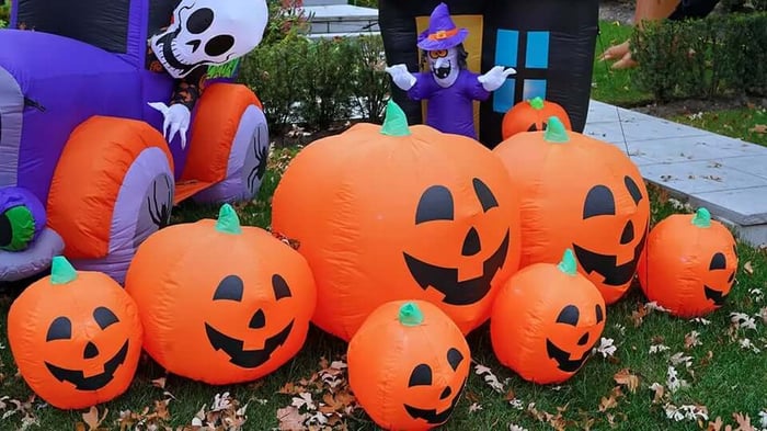 inflatable jack o lanterns and other Halloween decorations