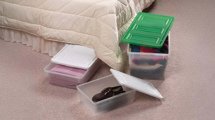 shoes and other clothing items being stored