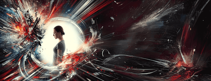 woman encircled by chaos remains calm