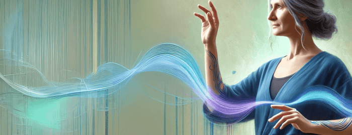 woman plays with the RH Frequencies