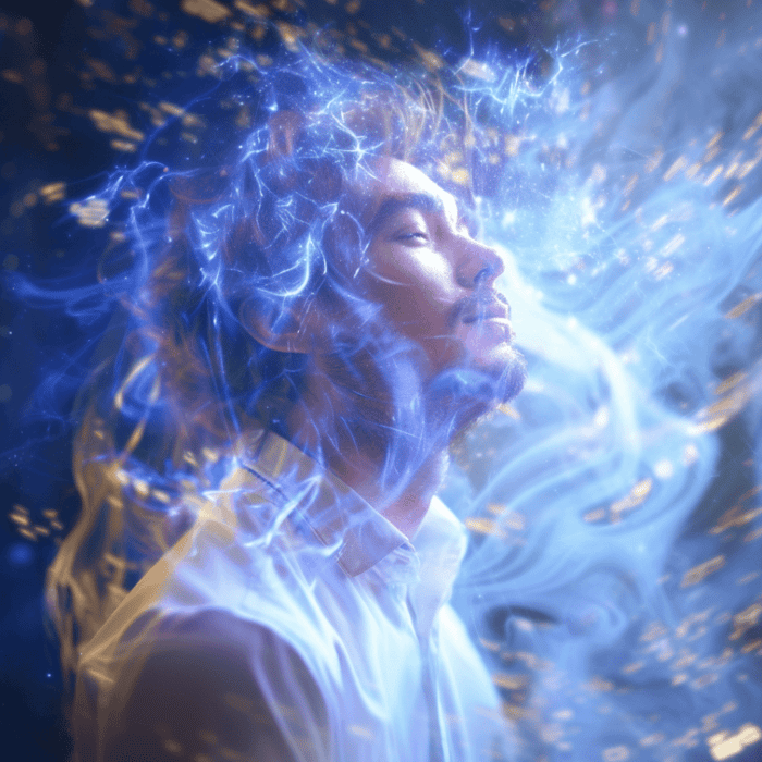 A young man alows himself to receive the beautiful energy the universe has to offer.