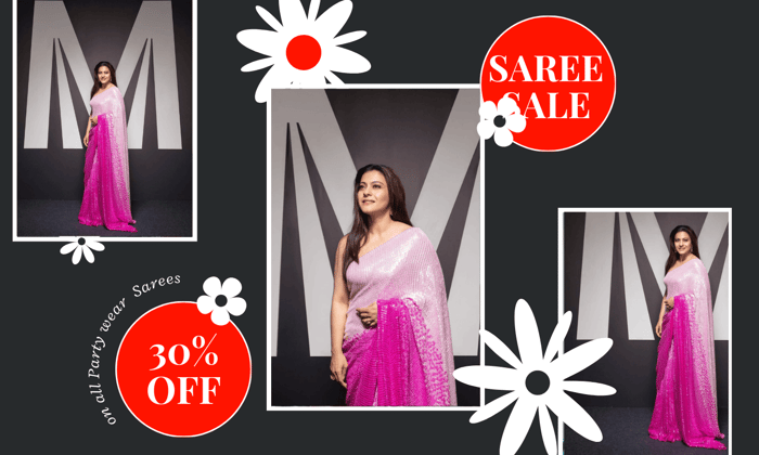 Saree Kajol Wear Rani Pink Sequence Work For Women