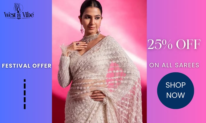 Saree Bollywood Style White Colour Sequence Work