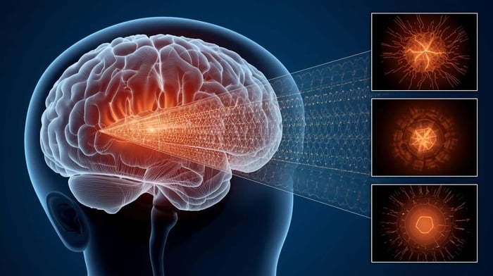 Silent migraine illustration showing brain activity and aura symptoms without headache