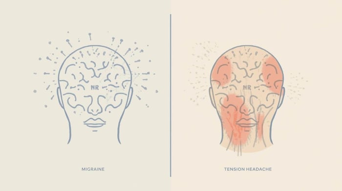 Migraine vs tension headache showing neurological sensitivity and muscle tension