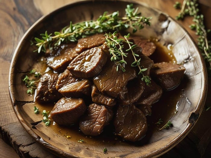 Cooked beef liver on a plate, a nutrient-rich source of CoQ10