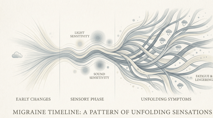 Migraine symptoms unfolding over time as a recurring pattern