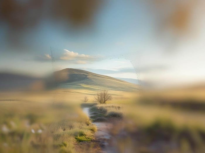 Blurred landscape view with clear center focus.