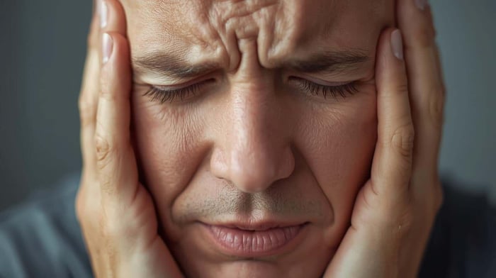 Person with facial pressure showing sinus headache vs migraine