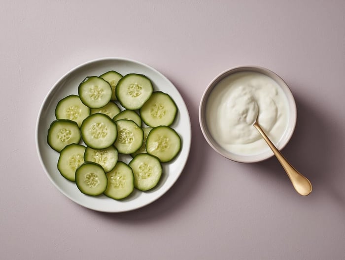 migraine quick picks: cucumber slices and plain yogurt